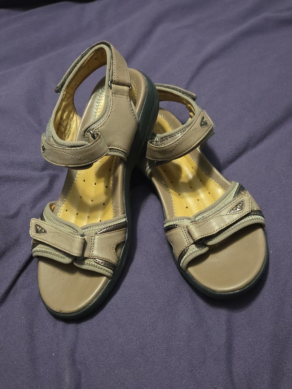 Clarks Taupe Leather Adjustable Strap Sandals